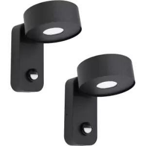 2 PACK IP44 Outdoor Wall Light & PIR Sensor Black Zinc Steel 6W LED