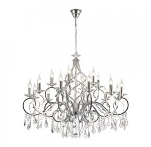 Chandelier 18 Light E14 Polished Chrome, Crystal