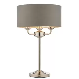 Highclere Base & Shade Table Lamp, Bright Nickel Plate, Charcoal Fabric