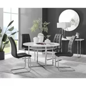 Furniturebox Adley White High Gloss 120cm Storage Dining Table & 4 Black Murano Silver Leg Faux Leather Chairs