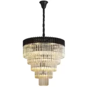 Luminosa Lighting - Luminosa Poland Ceiling Pendant Round 5 Tier 19 Light E14, Matt Black, Cognac Sculpted Glass, Item Weight: 32.6kg