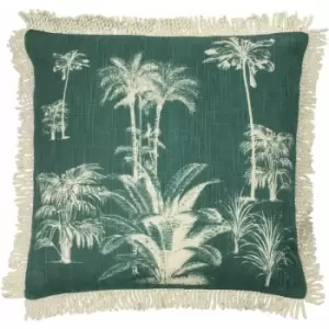 Paoletti Ecuador Palm 100% Cotton Braided Fringe Trim Cushion Cover, Emerald/Natural, 50 x 50 Cm