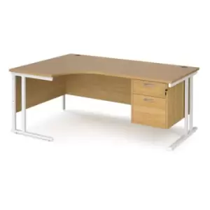 Office Desk Left Hand Corner Desk 1800mm With Pedestal Oak Top With White Frame 1200mm Depth Maestro 25 MC18ELP2WHO