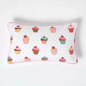 Cotton Cup Cakes Rectangular Cushion Cover, 30 x 50cm - Pink - Homescapes