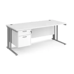 Office Desk Rectangular Desk 1800mm With Pedestal White Top With Silver Frame 800mm Depth Maestro 25 MCM18P2SWH