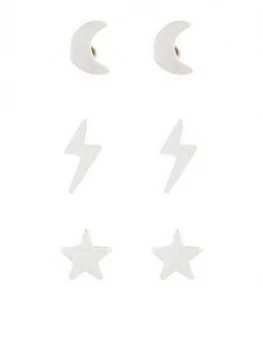 Accessorize Sterling 3 X Stars And Moon Stud Set