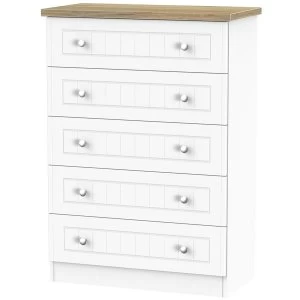 Robert Dyas Wilcox Ready Assembled 5-Drawer Chest of Drawers - Porcelain Ash