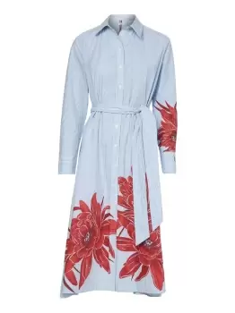 Tommy Hilfiger Cotton Floral Buttoned Midi Shirt Dress In Blue - Size 12