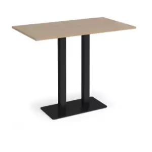 Eros rectangular poseur table with flat Black rectangular base and twin uprights 1400mm x 800mm - kendal oak