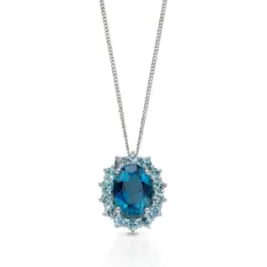 JG Signature 9ct White Gold Blue Topaz Oval Necklace