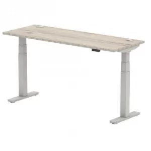 Air 1600 x 600mm Height Adjustable Desk Grey Oak Top Cable Ports Silver Leg