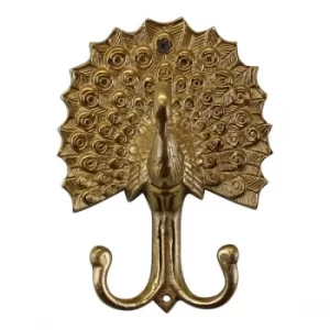 Medium Gold Metal Peacock Double Coat Hook