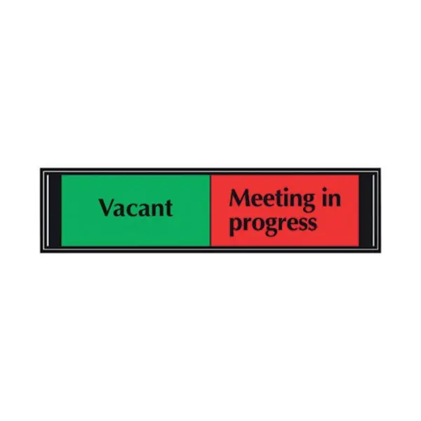 Stewart Superior Sliding Sign Vacant/Meeting In Progress Self Adhesive 225x52mm V6DB/VP