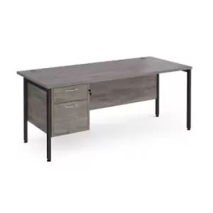 Maestro 25 straight desk 1800mm x 800mm with 2 drawer pedestal - Black H-frame leg and grey oak top