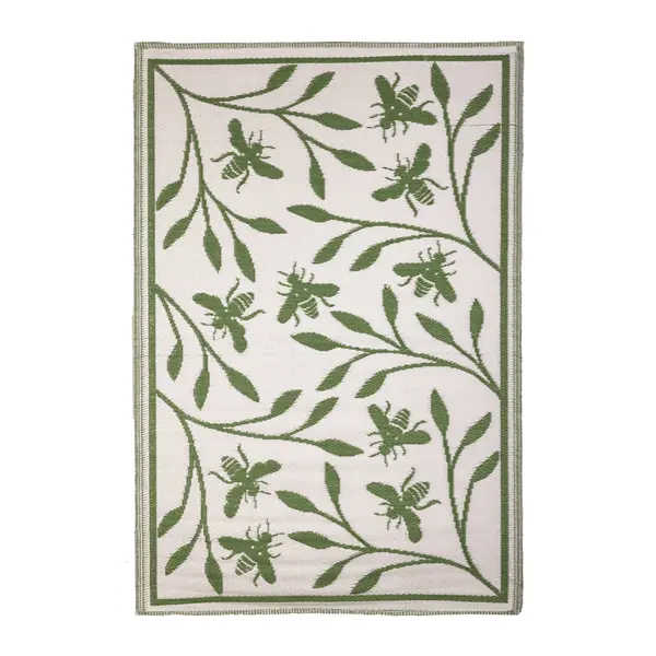 Fallen Fruits Bee Print Outdoor Rug Green