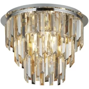 Searchlight Clarissa 5 Light Chrome Flush, Clear/Amber/Smokey Crystal Prism Drops