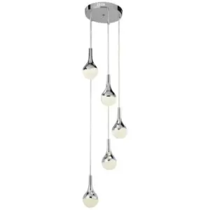 Searchlight Lighting - Searchlight Wave Teardrop 5 Light LED Mu Lighti Drop Pendant, Crushed Ice Effect Shade, Chrome