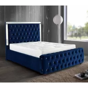 Envisage Trade - Elegance Mirrored Upholstered Beds - Plush Velvet, Single Size Frame, Blue - Blue