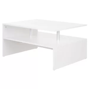 HOMCOM 2-Tier Coffee Table Side/End Table Modern Rectangular Design w/Open Shelf Living Room Entryway Hallway Furniture White