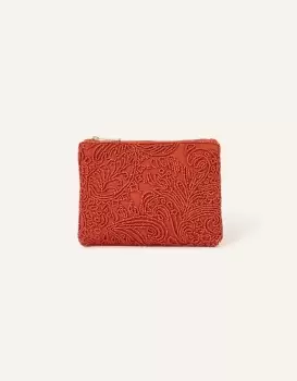 Accessorize Womens Orange Beaded Cotton Pouch, Size: 19x14cm