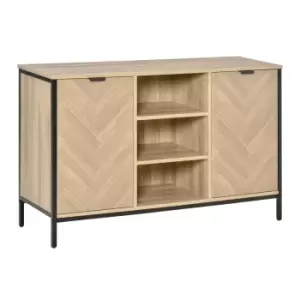 Homcom Sideboard With 2 Doors And Adjustable Shelves Herringbone Oak Tone