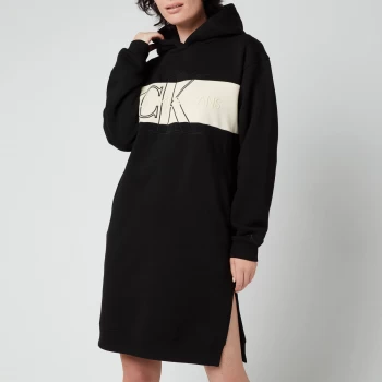 Calvin Klein Jeans Womens Monogram Blocking Hoodie Dress - CK Black - S