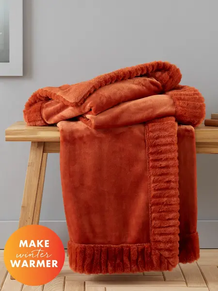 Catherine Lansfield 'Velvet and Faux Fur' Throw Burnt Orange