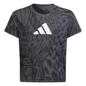 adidas AEROREADY Sport Icons Animal Print T-Shirt Kids - Grey Six / Black / White