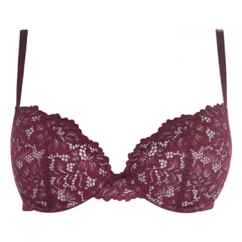 Ann Summers Lace Plunge Bra - Burgandy / Pink