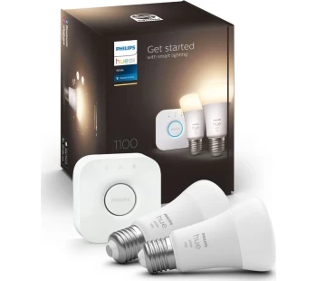 PHILIPS HUE White Smart Lighting Starter Kit with Bridge - E27, 1100 Lumens, White