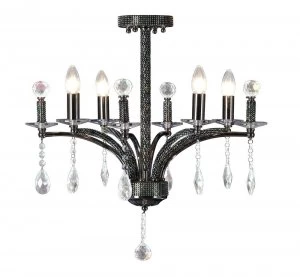 Semi Flush Ceiling Pendant 4 Light Black Chrome, Crystal