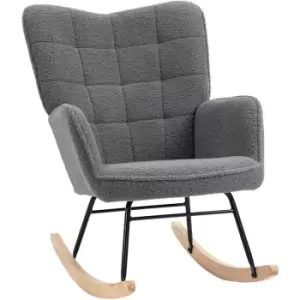 Wingback Rocking Chair for Nursing w/ Steel Frame and Wooden Base Grey - Dark Grey - Homcom