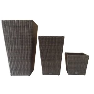 Charles Bentley Weatherproof Wicker Plant Pots - Brown