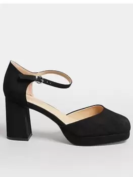 Yours Extra Wide Fit Platform Court Shoe - Black, Size 10Eee, Women