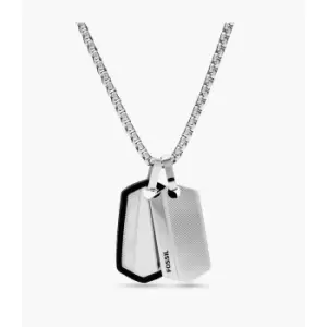 Fossil Mens Chevron Stainless Steel Dog Tag Necklace - Silver