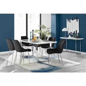 Kylo White High Gloss Dining Table & 6 Black Pesaro Silver Leg Chairs