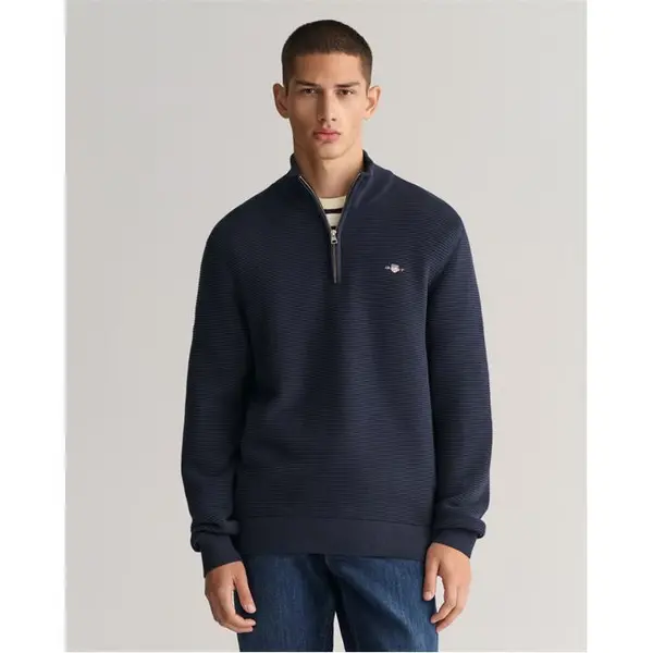 Gant Textured Cotton H-Zip Evening Blue - Blue S