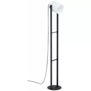 Standing Floor Lamp Light Black Steel & Wood 1 x 28W E27 Bulb Standard