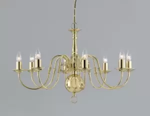 Flemish Polished Brass 8 Arm Chandelier