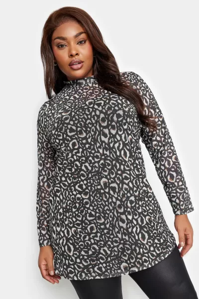 Long Sleeve Printed Mesh Top