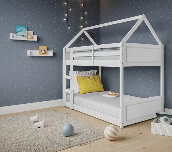 Home Detail Miller Kids Wooden House Bunk Bed White
