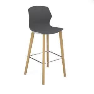 Roscoe high stool with natural oak legs and plastic shell - charcoal