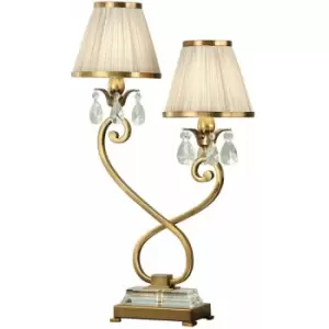 Loops - Esher Luxury Twin Table Lamp Brass Crystal Beige Shade Traditional Bulb Holder