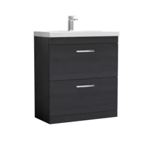 Nuie Athena 800 Floor Standing 2-drawer Vanity & Mid-edge Basin - Black Woodgrain