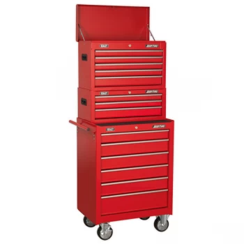 Sealey AP22STACK Topchest, Mid-Box & Rollcab 14 Drawer Stack - Red