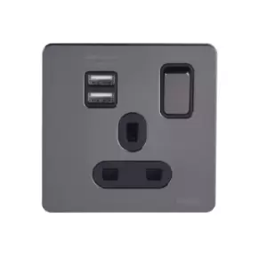 Schneider USFP 1G Switched Socket Single Pole 2x USB 2.1 Black Insert Black Nickel - GGBGU34102USBABBN