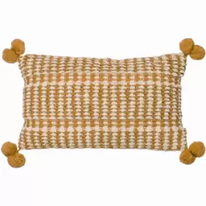 Furn - Ayaan Tufted Knot 100% Cotton Pom Pom Cushion Cover, Mustard, 30 x 50 Cm