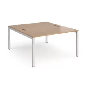 Bench Desk 2 Person Starter Rectangular Desks 1400mm Beech Tops With White Frames 1600mm Depth Connex