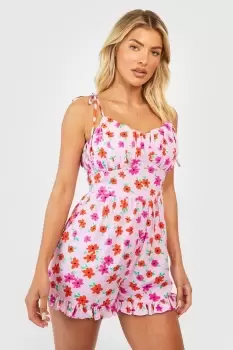 Floral Tie Detail Strappy Playsuit