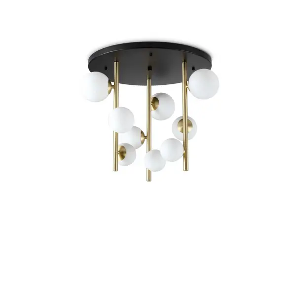 Perlage 9 Light Globe Ceiling Light Brass, White Glass Shade